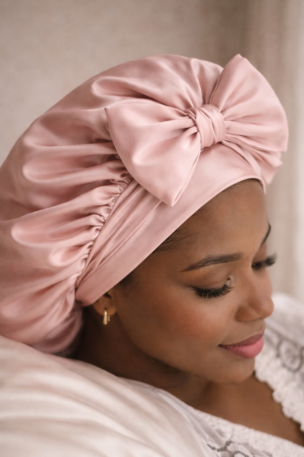Luxury Double-Layer Satin Tie Bonnet